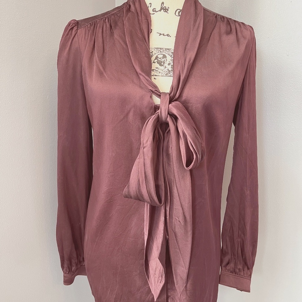Burberry Plum Silk Long Sleeve Sash Tie Top Size: S | US 4